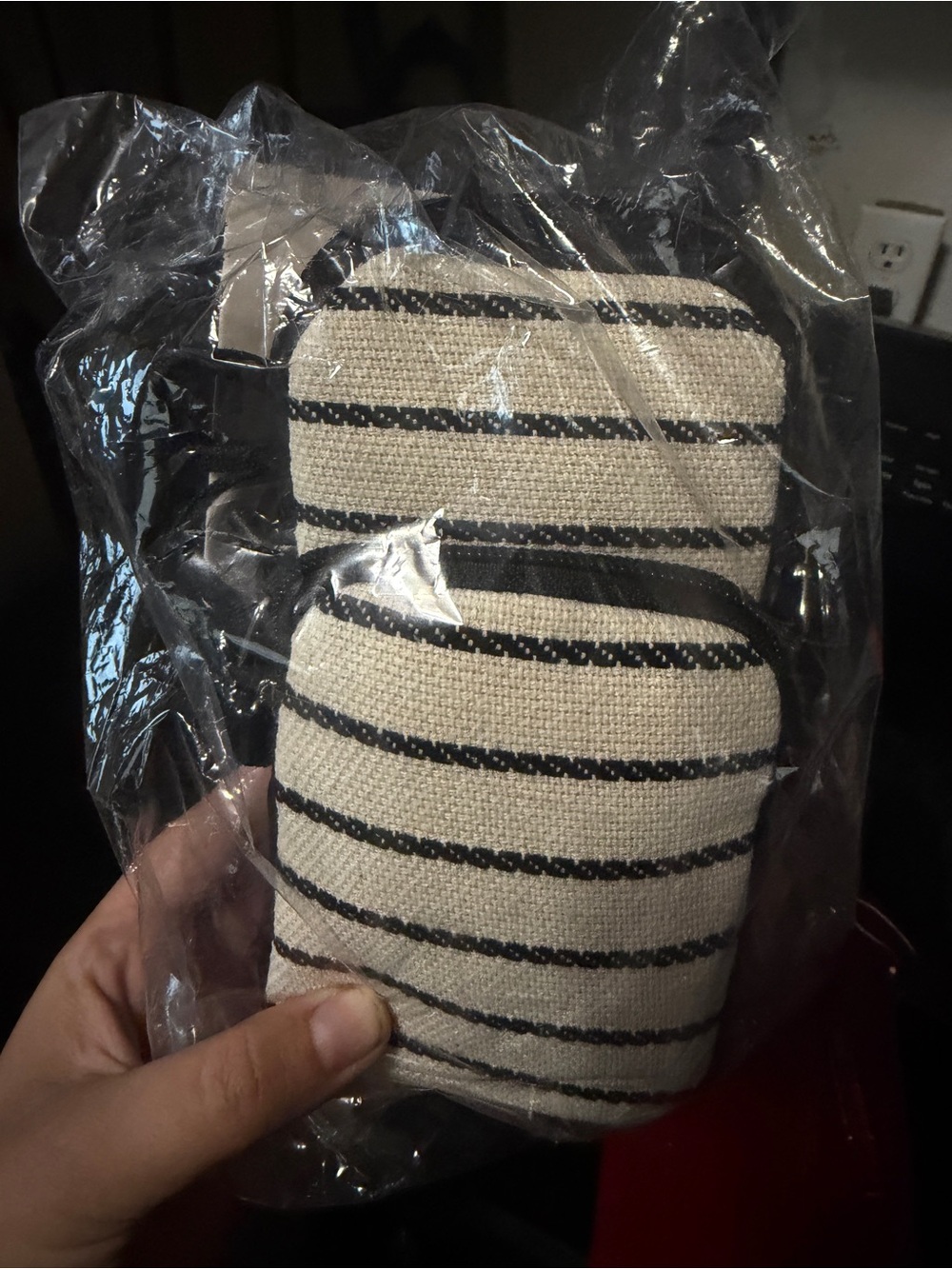 Primark Cream and Black Striped Canvas Pouch Set